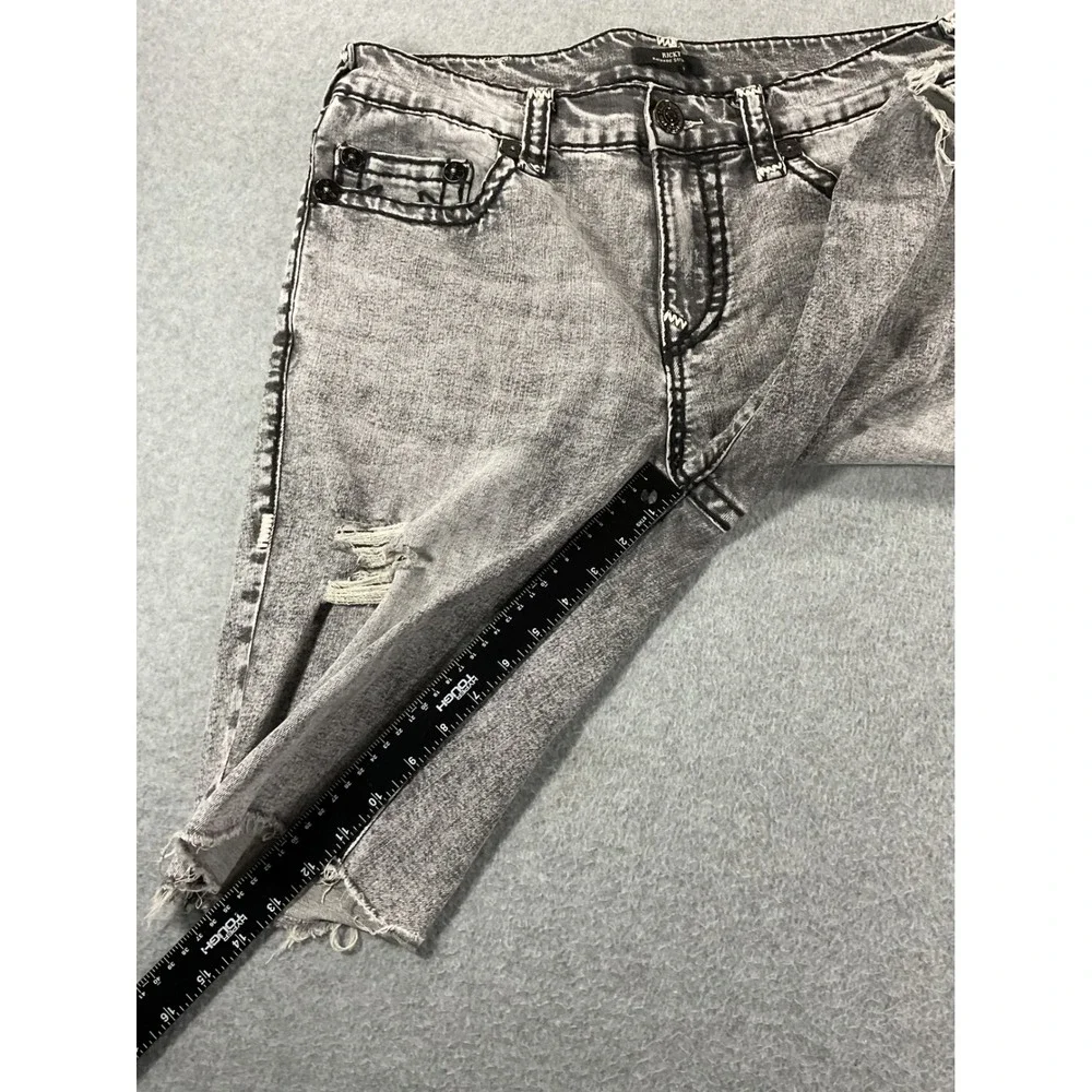 True Religion Ricky Relaxed Straight Gray Acid Wash Denim Cut Off Mens 34 1128